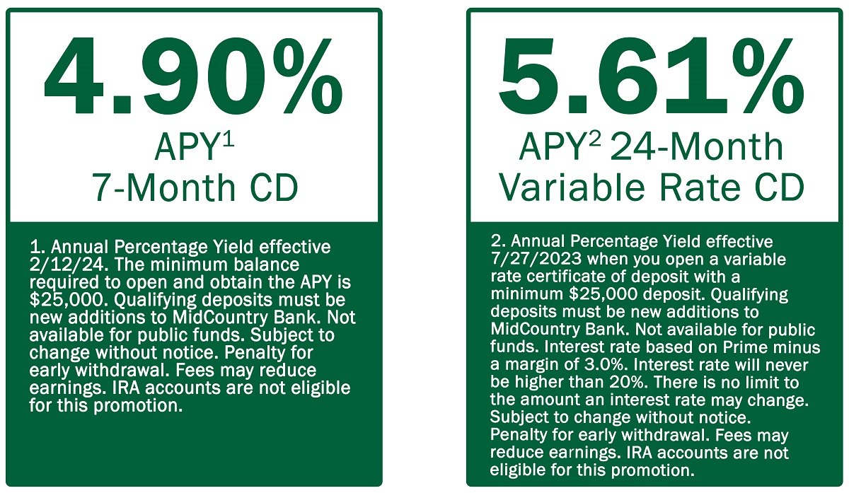 MidCountry Bank Special Offers. Contact us to learn more. 